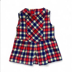 Vintage Sears Girl’s Pleated Plaid Red Yellow Blue Dress